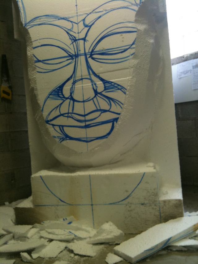 Sculpture polystyrene visage